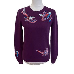 Carver Embroidered Birds Purple Wool Sweater Jumper Size Small